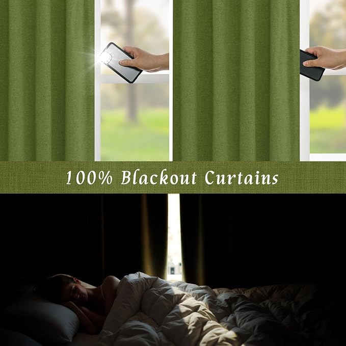 84 Inch Sage Green 100% Blackout Linen Curtains - Image 4