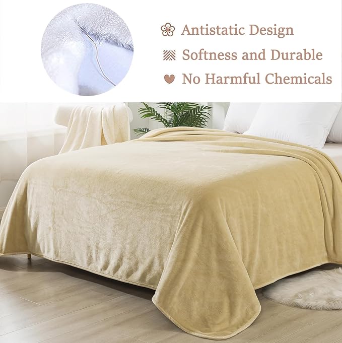 Soft King Size Blanket for All Season Warm Fuzzy Microplush Lightweight Thermal Fleece Summer Autumn Fall Winter Spring Blankets for King Calking Bed Couch Sofa,90x108 Inches,Khaki