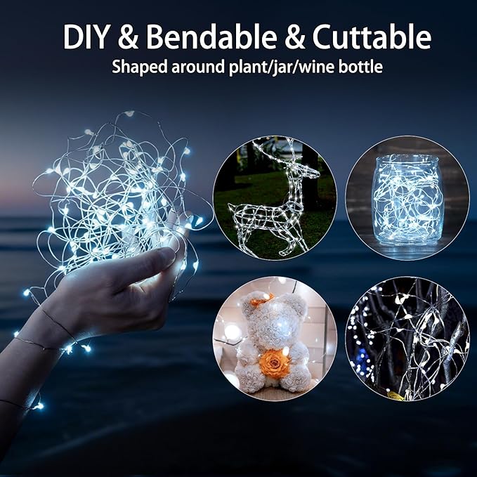 VOOKRY 16 Pack 10 ft 30 LEDs Fairy Lights Battery Operated, Waterproof Silver Wire Mini String Lights, Firefly Starry Moon Lights for Jars DIY Wedding Party Bedroom Patio Christmas Decor(Cool White)