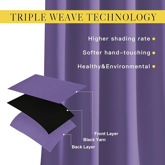 NICETOWN Lilac Purple Sliding Door Curtains 2 Panels Set 118 inches Long, Grommet Thermal Blackout Curtains Privacy Room Divider Sound Reducing for Bedroom/Living Room, W66 x L118