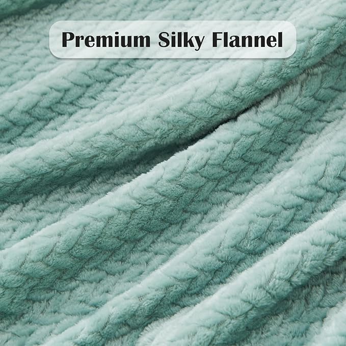 NEWCOSPLAY Super Soft King Blanket New Sage Green Premium Silky Flannel Fleece Leaves Pattern Lightweight Bed Blanket All Season Use (New Sage Green, King(90"x110"))