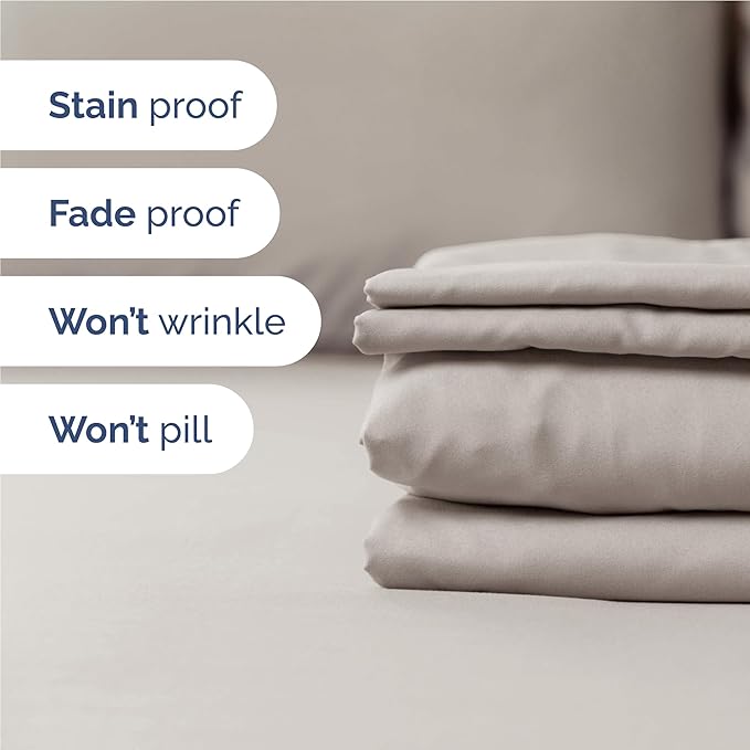 Twin XL 4 Piece Sheet Set - Comfy Breathable & Cooling - Ultra Soft Hotel Luxury Bedding Set w/ 8-16 Inch Deep Pockets - 1 Flat & 1 Fitted Sheet & 2 Pillowcases - Wrinkle Free & Easy Care - Light Grey