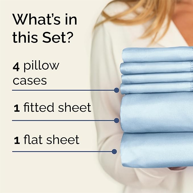 Queen 6 Piece Sheet Set - Comfy Breathable & Cooling - Ultra-Soft Hotel Luxury Bedding Set with 8-16 Inch Deep Pockets - 1 Flat & 1 Fitted Sheet & 4 Pillowcases - Wrinkle Free & Easy Care - Baby Blue