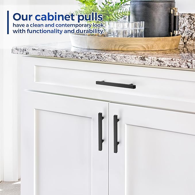 JOY DECOR 60 Pack 3-3/4 Inch Matte Black Square Cabinet Handles Stainless Steel Cabinet Hardware Pulls for Kitchen and Drawers with 6 Inch Overall Length