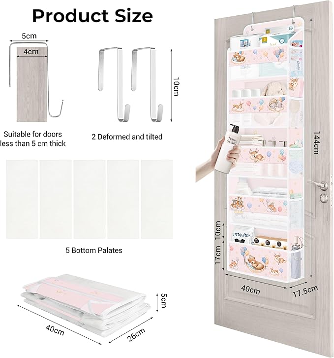 Clastyle Animals Over The Door Organizer Star Nursery Hanging Storage Organizer for Kids Clothes Diaper Toy Closet Door Hanging Shelf Storage for Bedroom Bathroom Pantry, Balloon, 5-Tier