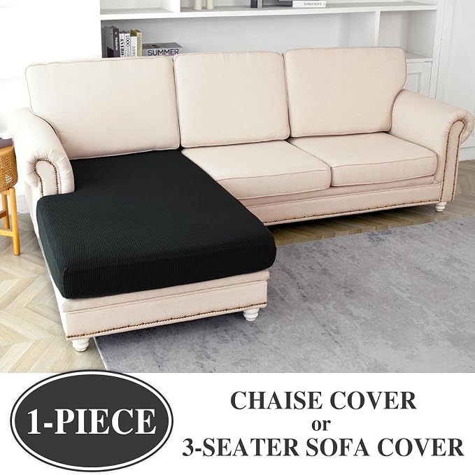 LA MEACK Couch Cushion Cover Chaise Lounge Cover Washable Separate Seat Chaise - Image 2