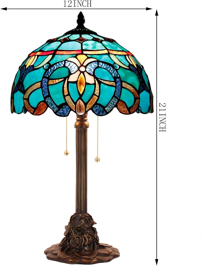 Tiffany Stained Glass Table Lamp 12X12X21Inch Resin Base Desk Bedroom Living Room Reading Light (Brown Jewelry Baroque)