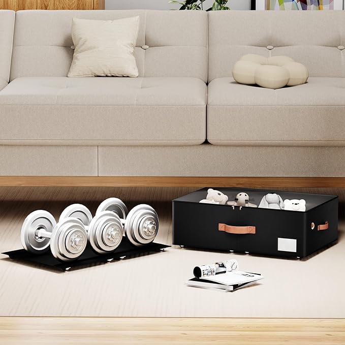 Underbed Storage With Wheels,Large Capacity 10 inches Height Storage Bins,Rolling Underbed Shoe Storage Containers,Underbed Storage Drawers for clothes & blankets (black, 10inch height)