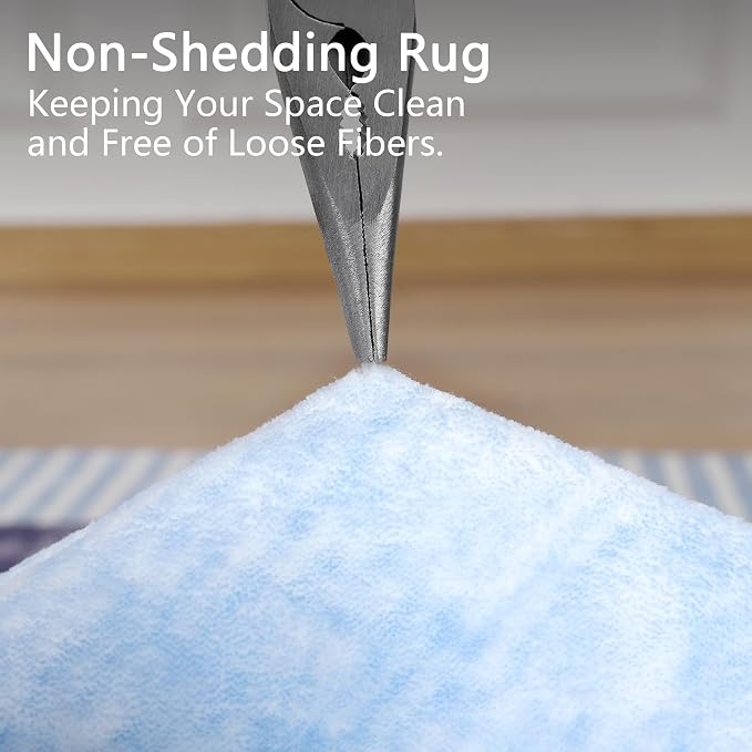 Area Rug 4x6 Blue Rug Washable Rugs Non Slip Low Pile Small Carpet - Image 6