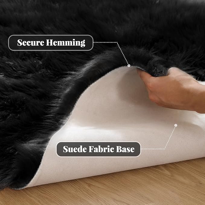 ORINOVA Black Shag Washable Furry Fur Area Rugs - Image 2