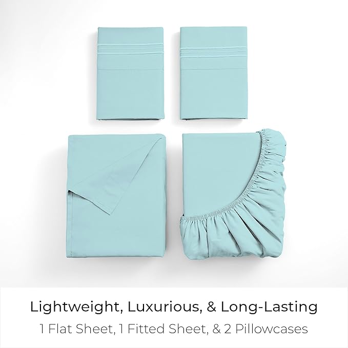 Mellanni King Sheets Set - 4 PC Iconic Collection Bedding - Hotel Luxury, Extra Soft, Cooling Bed Sheets - Wrinkle, Fade, Stain Resistant (King, Aqua)