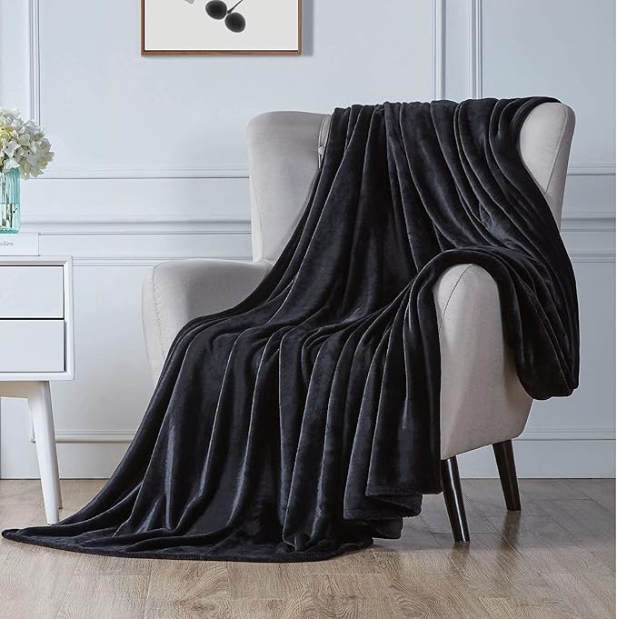 Walensee Fleece Blanket Plush Throw Fuzzy Lightweight (Twin Size 60x80 Black) Super Soft Microfiber Flannel Blankets for Couch, Bed, Sofa Ultra Luxurious Warm and Cozy for All Seasons