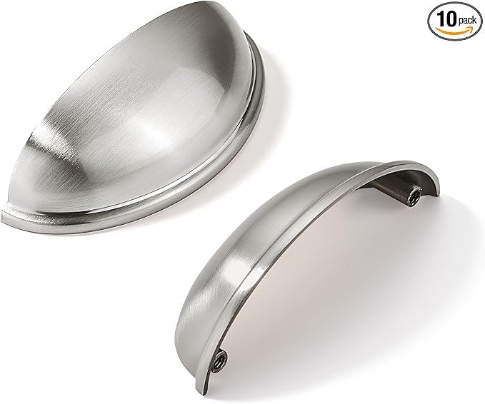 khtumeware 10 Pack 4" Drawer Pulls Brushed Satin Nickel Cabinet Cup Pulls Kitchen Hardware Cabinet Handles Drawer Handles Knobs 4 inch Hole Center