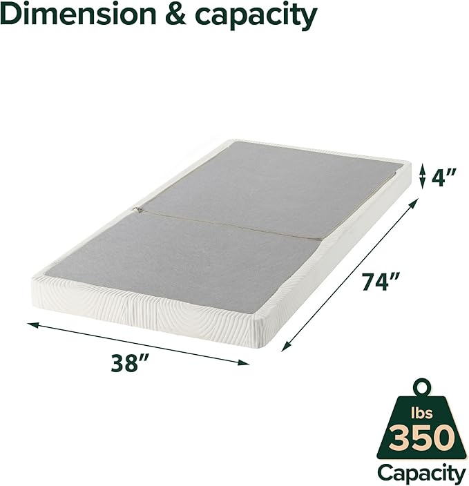ZINUS 4 Inch Box Spring with Cover, No Assembly Mattress Foundation, Sturdy Metal Structure, Twin, White