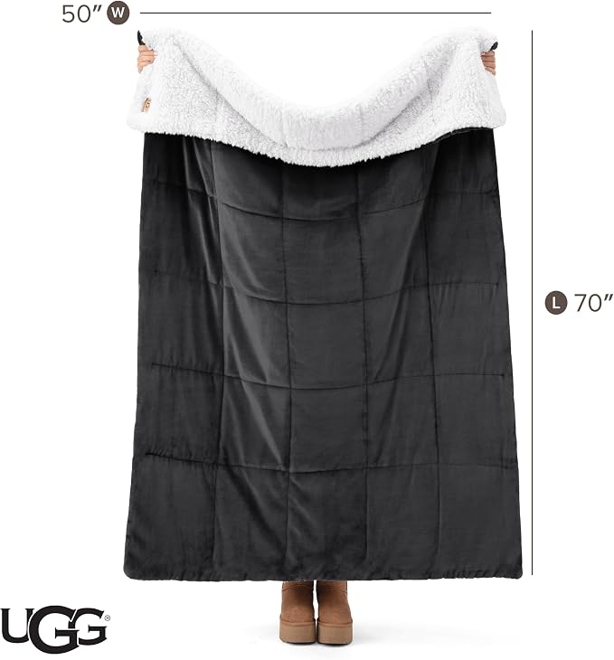 UGG Nita Throw Blanket, Reversible Fleece Blanket, Charcoal Grey | Plush UGG - Image 8