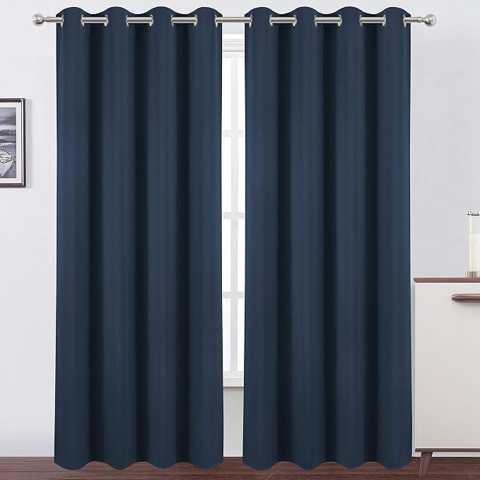 Blackout Curtains 66 x 95 inch/Navy Blue Curtains Set of 2 Panels/Thermal by Lemomo