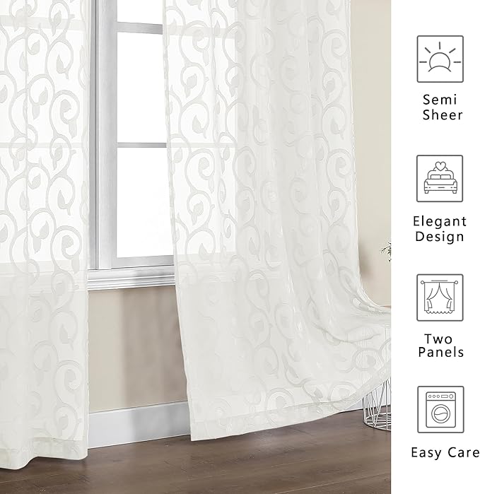 Furman Ivory Sheer Curtains 45 Inch Length 2 Panels Set - Image 4