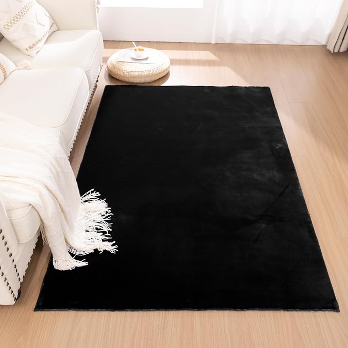 SHACOS 3x5 Ultra Soft Fluffy Faux Rabbit Fur Area Rug, Non Slip Machine by SHACOS