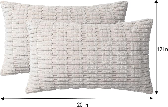 Pack of 2 Corduroy Decorative Throw Pillow Covers 12x20 Inch, Cream White | - Image 7