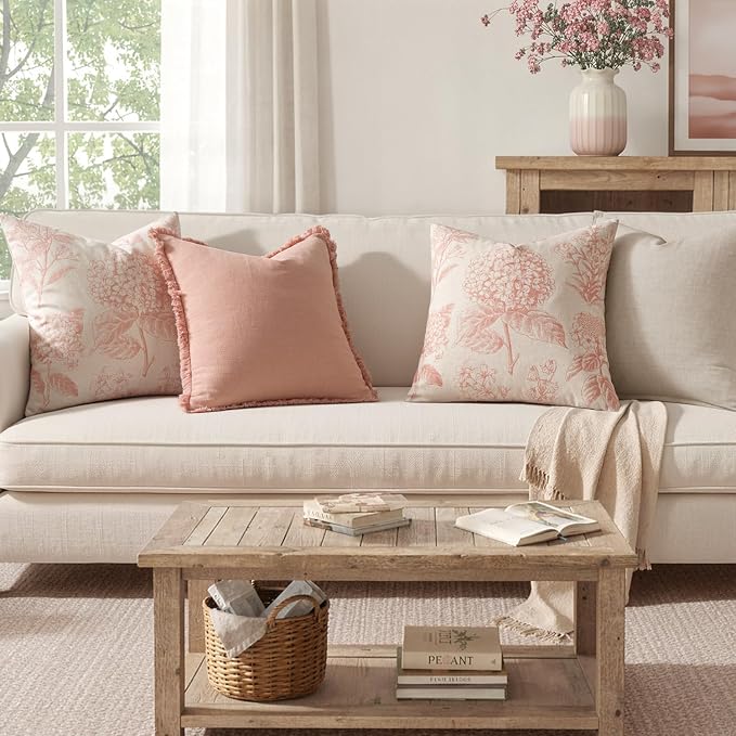 Set of 2 Decorative Floral Pillow Covers 20x20 Inch Light Pink | Neutral - Image 4