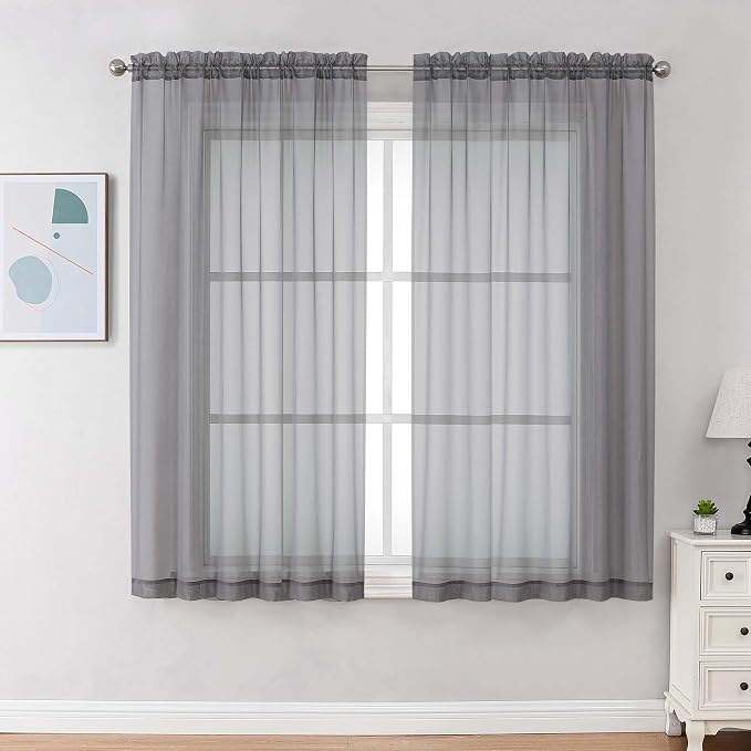 Chyhomenyc Charcoal Grey Sheer Curtains 63 Inches Long 2 Panels, Light by Chyhomenyc