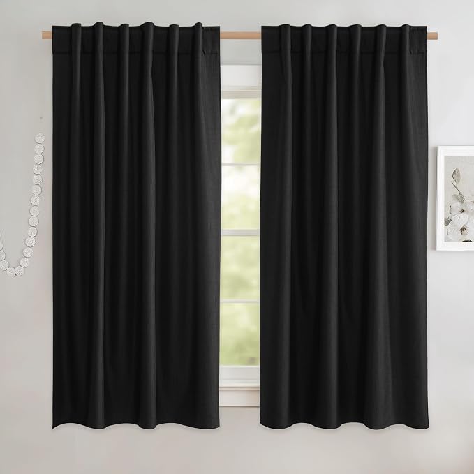 NICETOWN Black Truly Blackout Linen Blend Flax Drapes by NICETOWN