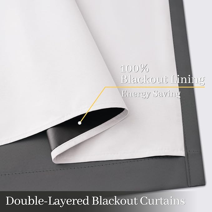 Yakamok Charcoal Grey 100% Blackout Curtains 63 Inches Long 50" Wide 2 Panel - Image 4
