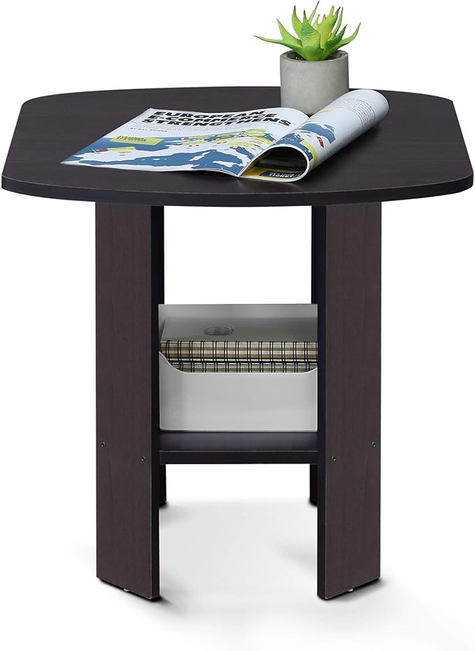 Furinno SIMPLE DESIGN Side Table, 2-Tier End Table, Open Shelves Night Stand, Bedside Table, for Living Room, Bedroom, Dark Walnut