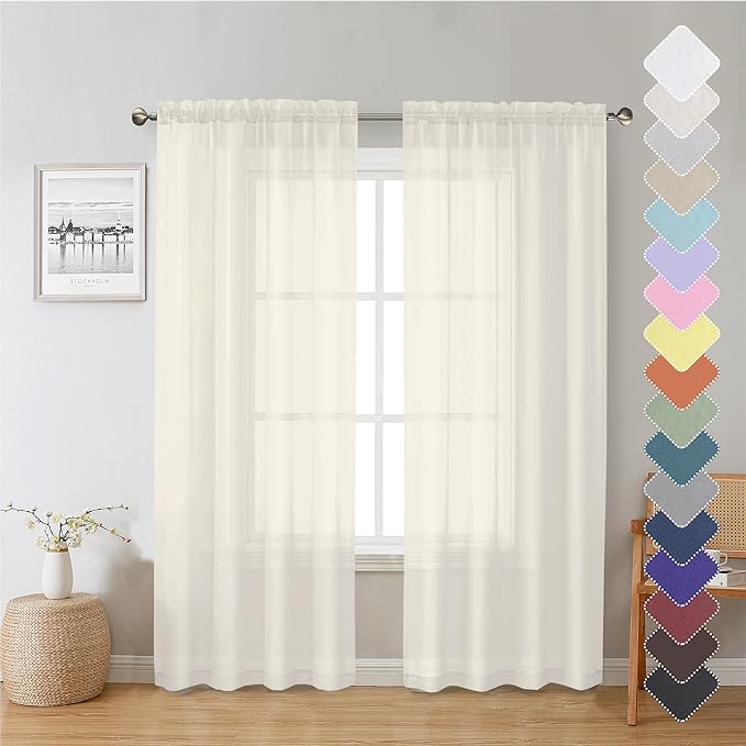 Ivory Sheer Curtain Panels 72 Inch Length, Light Filtering Window Curtain by Lecloud