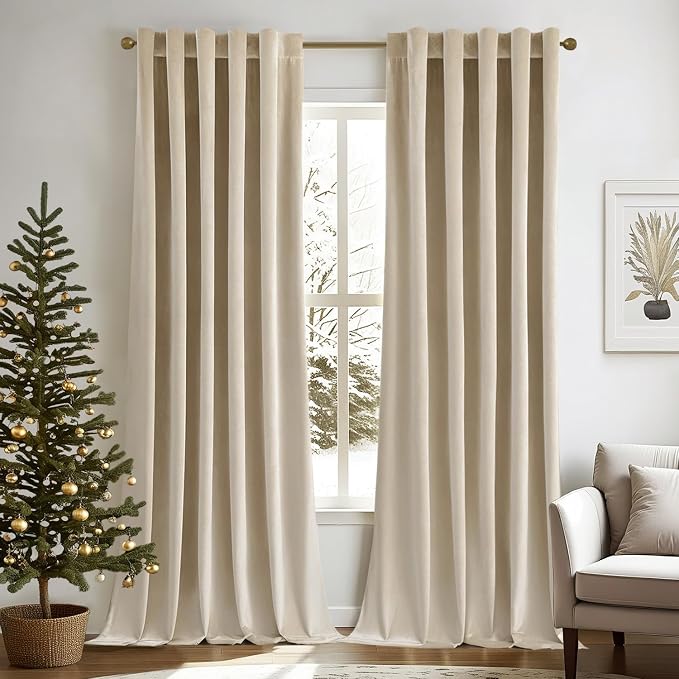 MIULEE Velvet Curtains 52x96 inches 2 Panels Beige Blackout Curtains | Luxury by MIULEE