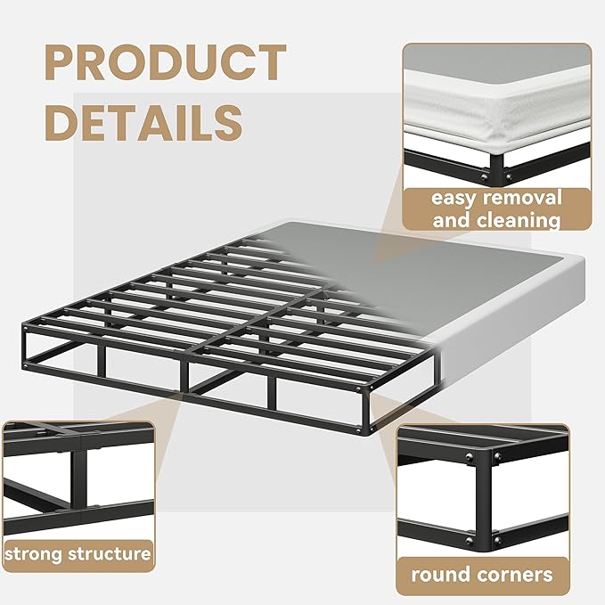 Box Spring Twin Size, 7 Inch Low Profile Metal Frame Mattress Foundation, 3000 lbs Heavy Duty Boxspring with Fabric Cover, Easy Assembly, Noise Free, Non-Slip