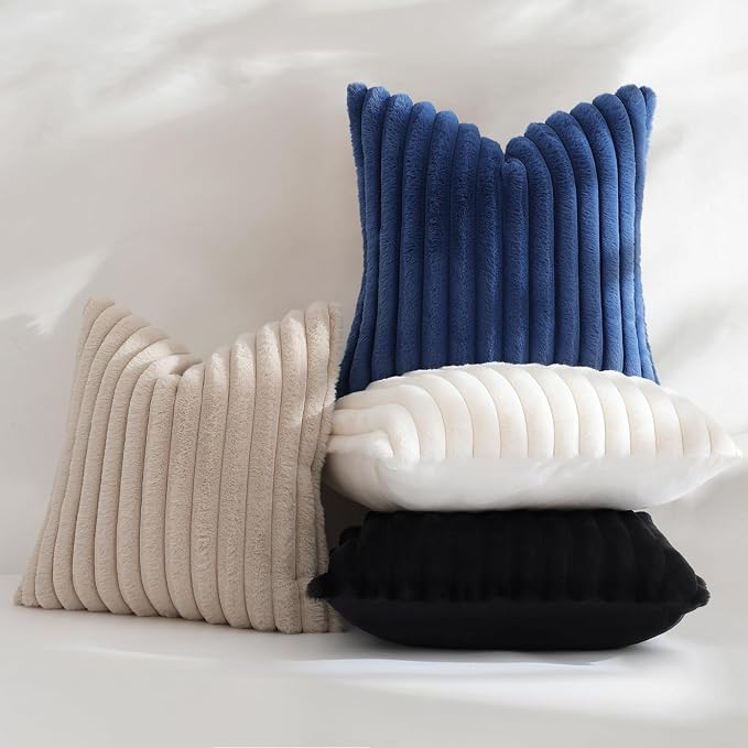 decorUhome Fall Faux Fur Throw Pillow Covers 12x20 Set of 2 Navy Blue | - Image 5