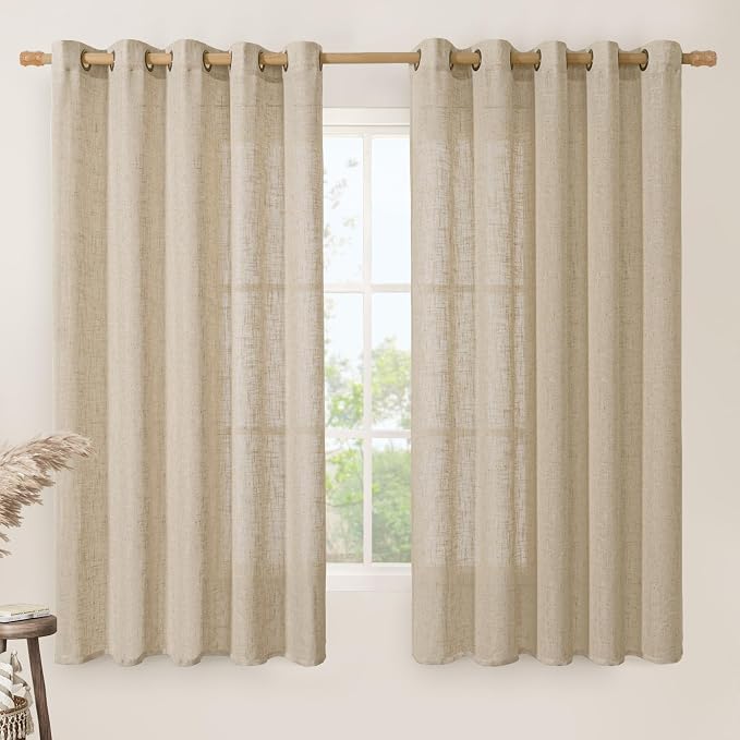 Linen Curtains 63 inch Length for Living Room, Linen Light Filtering Boho Semi by LAMIT