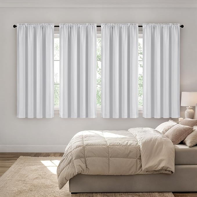 MIULEE 4 Panel Set Short Blackout Curtains 54 Inch Long Greyish White | Thermal - Image 2