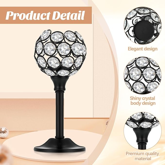 Qunclay 18 Pieces Crystal Candle Holders Bulk Candle Stick Holder Centerpieces for Table Wedding Centerpieces Crystal Decorative Tealight Dining Table Decor for Party(Black)