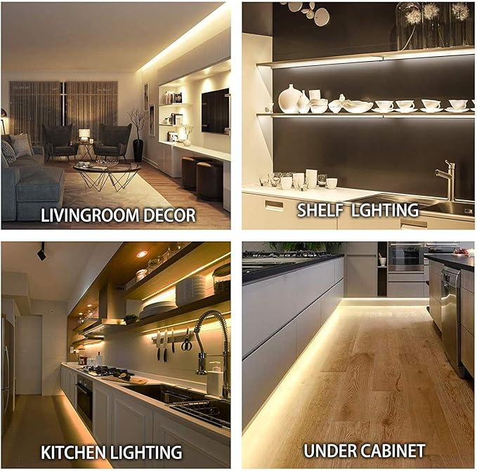 MYPLUS Under Cabinet Lighting Kit, 32.8 Ft Dimmable Led Strip Lights with 600 LEDs,12V, Low Power Safety Adapter, Flexible Tape Light for Kitchen Cabinet,Bedroom,Counter,Shelf (Warm White-3000k)
