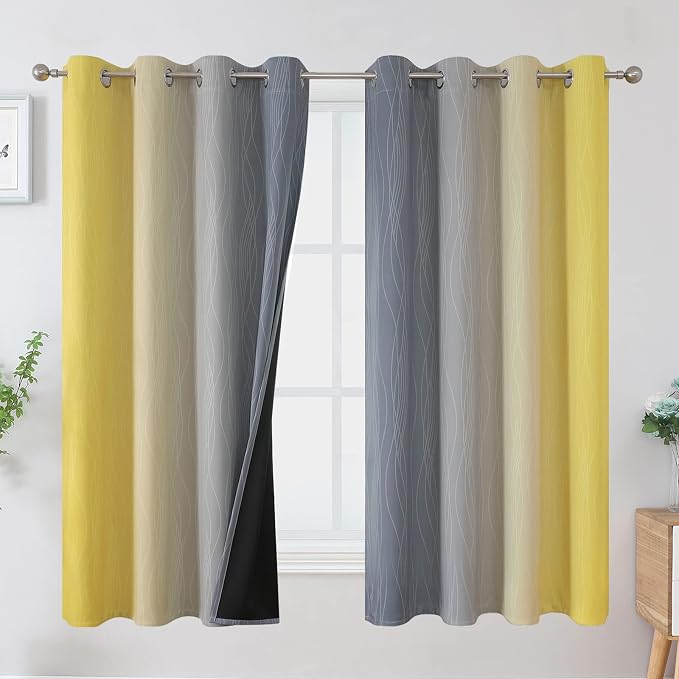 Gray and Yellow Ombre Blackout Curtains by ESTELARTEXTILER
