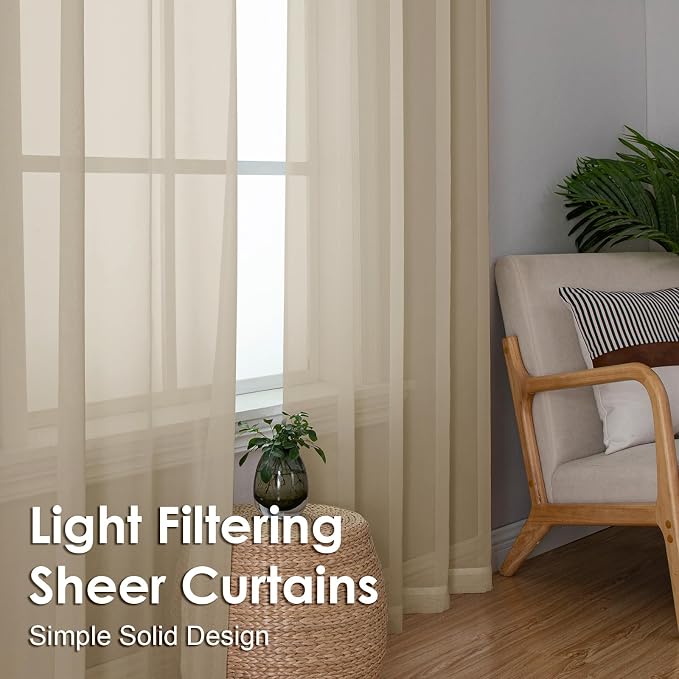 Taupe Sheer Curtains 96 Inches Long 2 Panels - Image 6