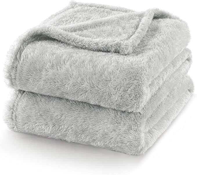 Exclusivo Mezcla Plush Fuzzy Fleece Bed Blanket Twin Size, Super Soft, Fluffy and Warm Blankets, Suitable for All Seasons (Light Grey, 90x66 Inches)
