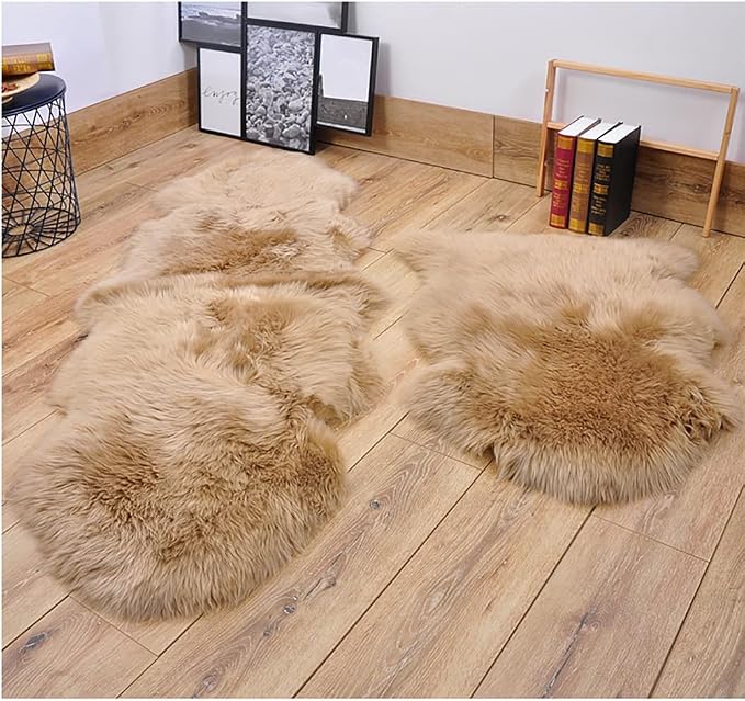 HUAHOO Premium Genuine Sheepskin Rug Brown Real Australia Sheepskin Natural - Image 3