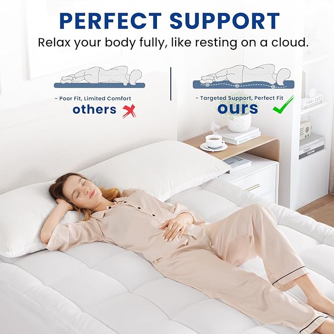 Queen Mattress Topper, Extra Thick Pillowtop, Cooling and Plush Mattress Pad Cover for Back Pain,Soft Mattress Protector Cover with 8-21 Inch Deep Pocket(60''x80'')