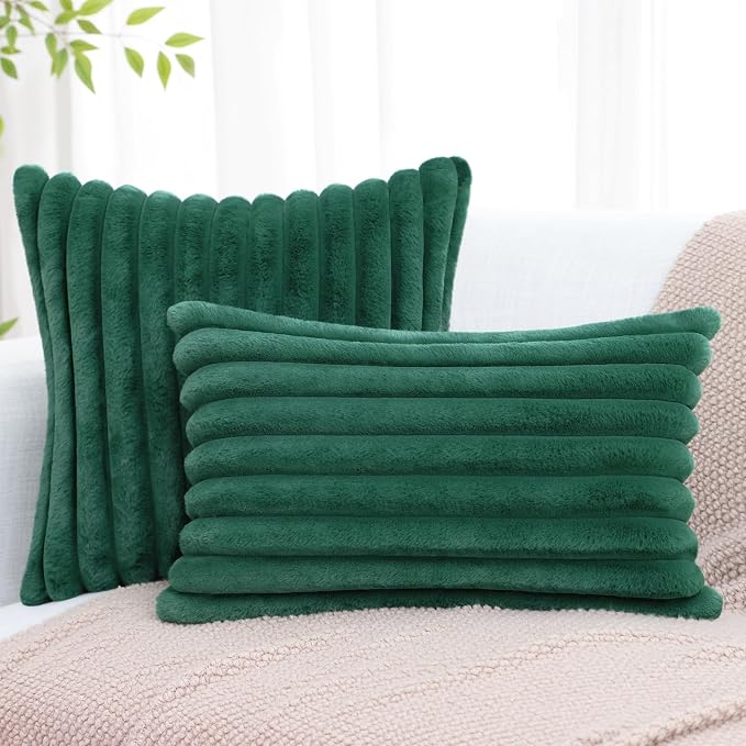 decorUhome Fall Faux Fur Throw Pillow Covers 26x26 Set of 2 Christmas Green | - Image 7