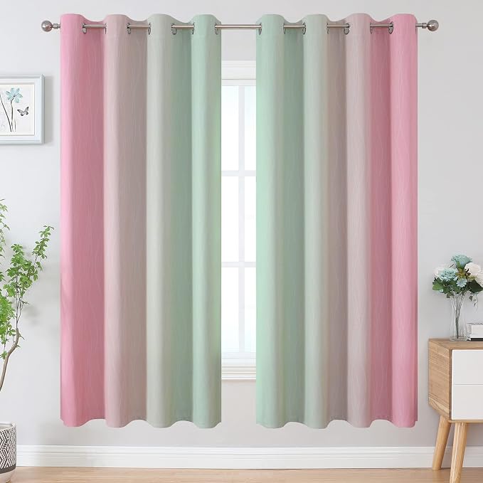 Sage Green and Pink Ombre Blackout Curtains - Image 2