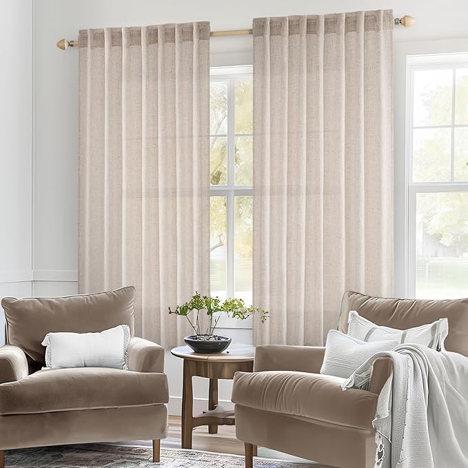 MIULEE Natural White Linen Curtains 34x48 Inch Neutral Cream Ivory 2 Panels | - Image 2