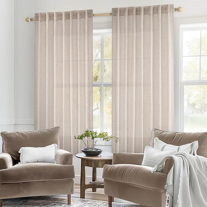 MIULEE Natural White Linen Curtains 52x45 Inch Length 2 Panels - Image 2