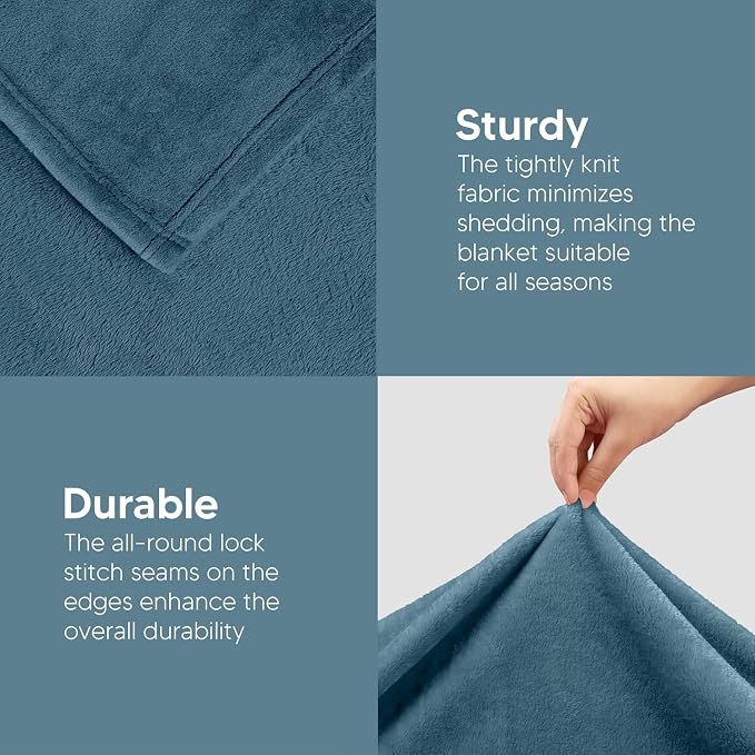 Utopia Bedding Soft Fleece Bed Blanket Twin Size Stone Blue | Microfiber Plush - Image 5