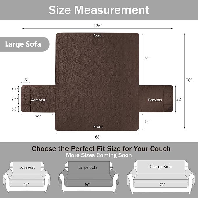 Quilted Sofa Slipcovers with Pockets, Medallion Designed Anti-Slip Couch Covers - Image 7
