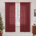 Burgundy Red 78 inch Sheer Linen Curtains by LAMIT