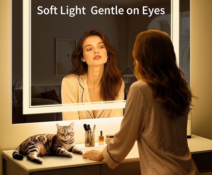 30"x22" LED Bathroom Mirror with Anti-Fog, Stepless Dimmable Lights, 3 Color Modes, Shatter-Proof Tempered Glass, Memory Function & Waterproof Design