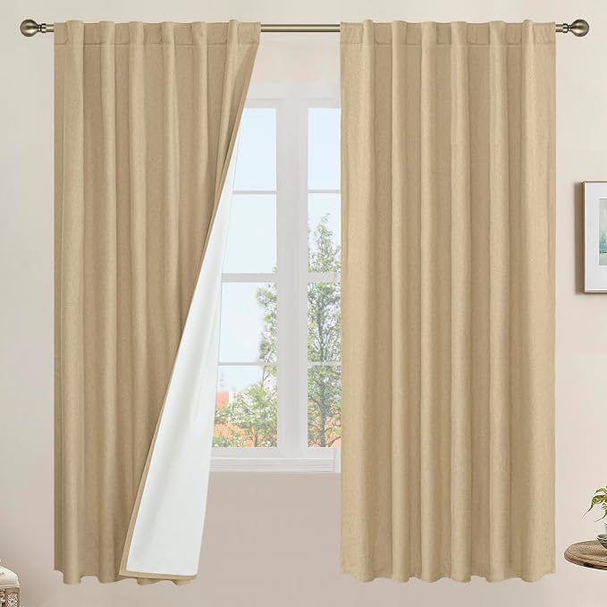 72 Inch Natural 100% Blackout Linen Curtains by LAMIT